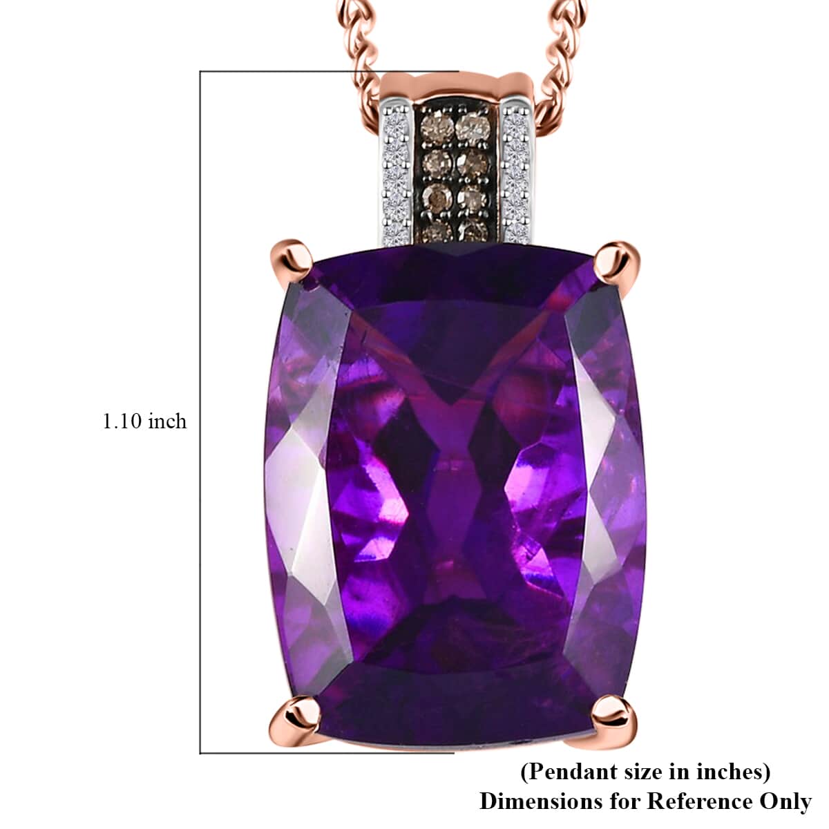 Amethyst 20.00 ctw and Champagne Diamonds Pendant Necklace, Vermeil Rose Gold Over Sterling Silver Pendant Necklace, 20 Inch Pendant Necklace image number 5