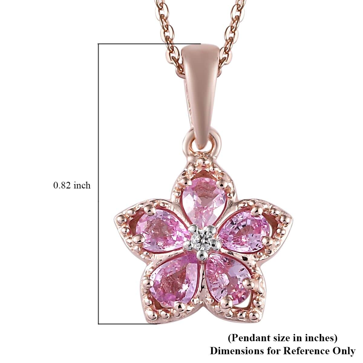 Madagascar Pink Sapphire and Natural White Zircon Floral Pendant Necklace 20 Inches in Vermeil Rose Gold Over Sterling Silver 0.90 ctw image number 6