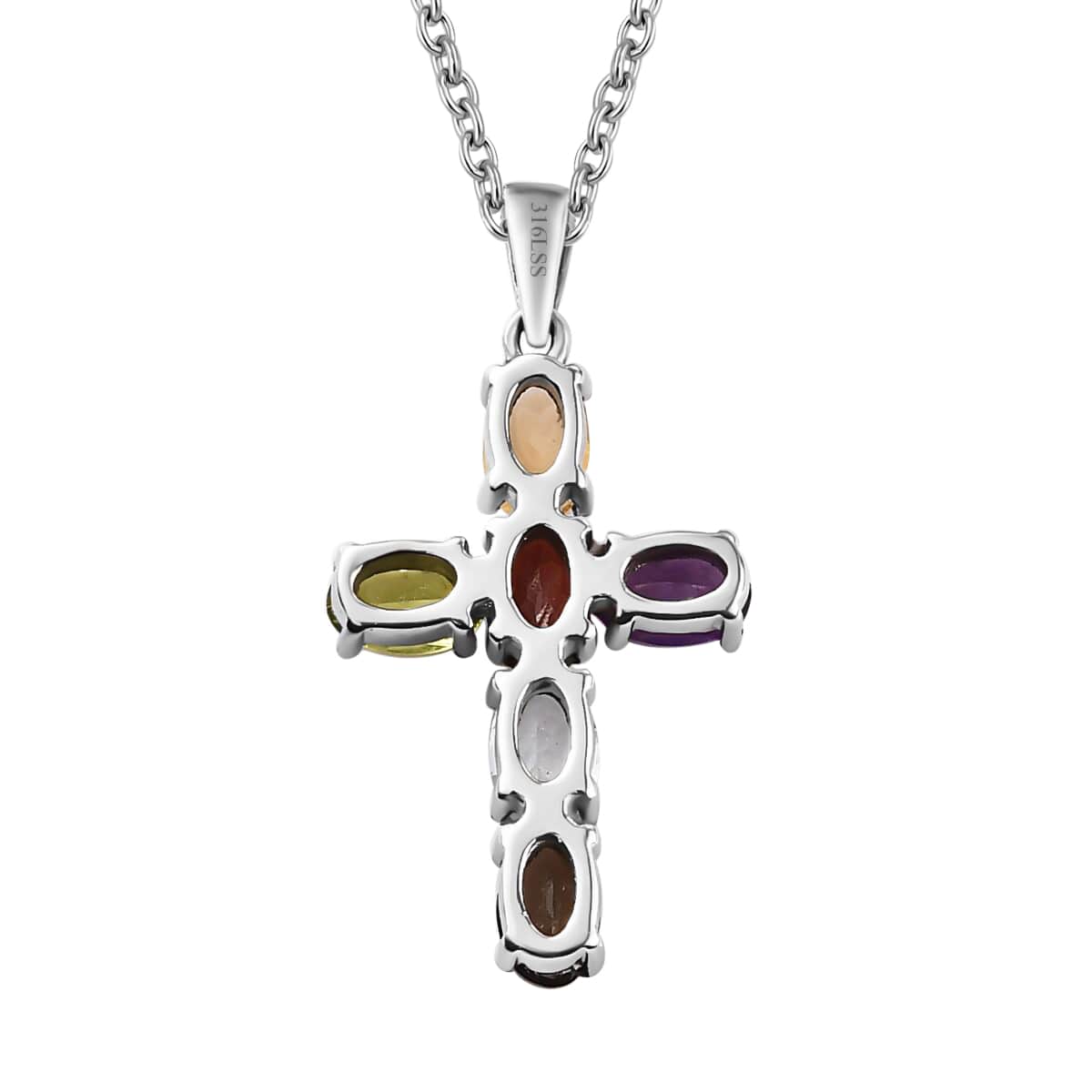 Multi Gemstone Stud Earrings and Cross Pendant Necklace (20 Inches) in Stainless Steel 3.30 ctw , Tarnish-Free, Waterproof, Sweat Proof Jewelry image number 7