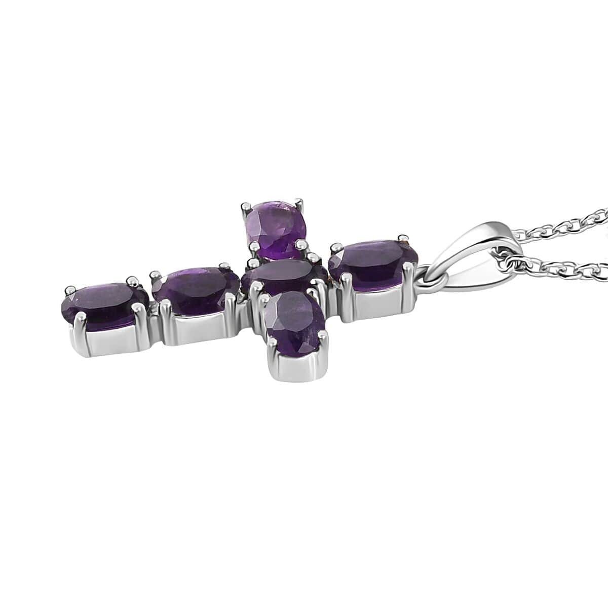 Amethyst Stud Earrings and Cross Pendant Necklace (20 Inches) in Stainless Steel 3.30 ctw , Tarnish-Free, Waterproof, Sweat Proof Jewelry image number 7