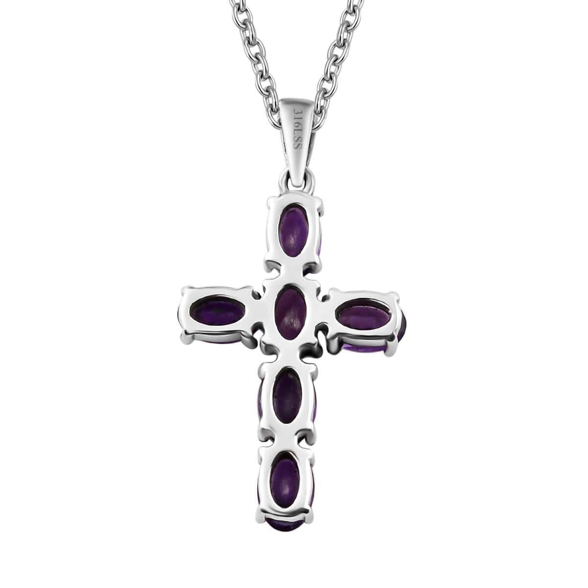 Amethyst Stud Earrings and Cross Pendant Necklace (20 Inches) in Stainless Steel 3.30 ctw , Tarnish-Free, Waterproof, Sweat Proof Jewelry image number 8