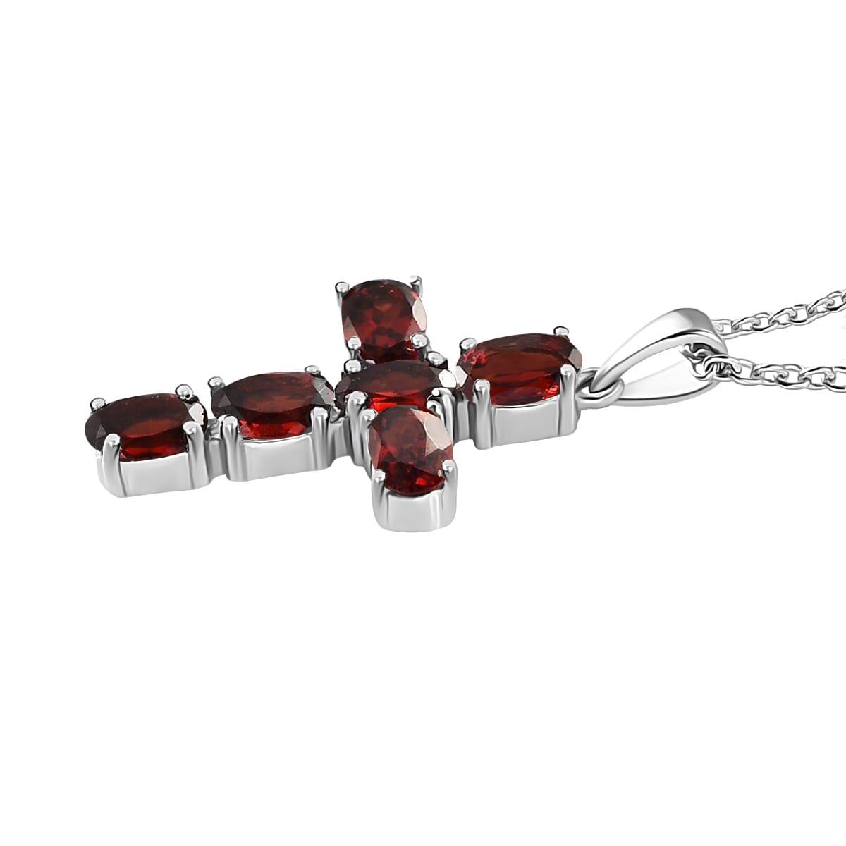 Mozambique Garnet 4.50 ctw Stud Earrings and Cross Pendant Necklace 20 Inches in Stainless Steel image number 6