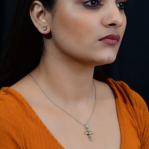 Brazilian Citrine Stud Earrings and Cross Pendant Necklace (20 Inches) in Stainless Steel 3.20 ctw , Tarnish-Free, Waterproof, Sweat Proof Jewelry