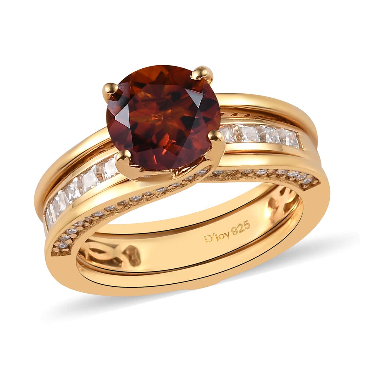 Brazilian Cherry Citrine and Moissanite VS-EF Set of 2 Band Ring in Vermeil Yellow Gold Over Sterling Silver 2.75 ctw image number 0