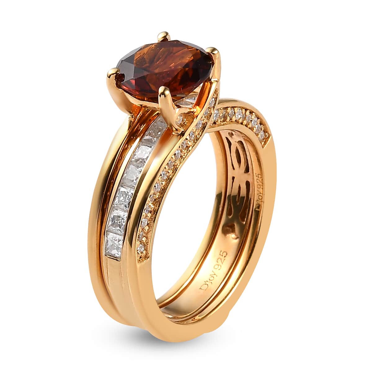 Brazilian Cherry Citrine and Moissanite Set of 2 Band Ring in Vermeil Yellow Gold Over Sterling Silver (Size 6) 2.75 ctw image number 4