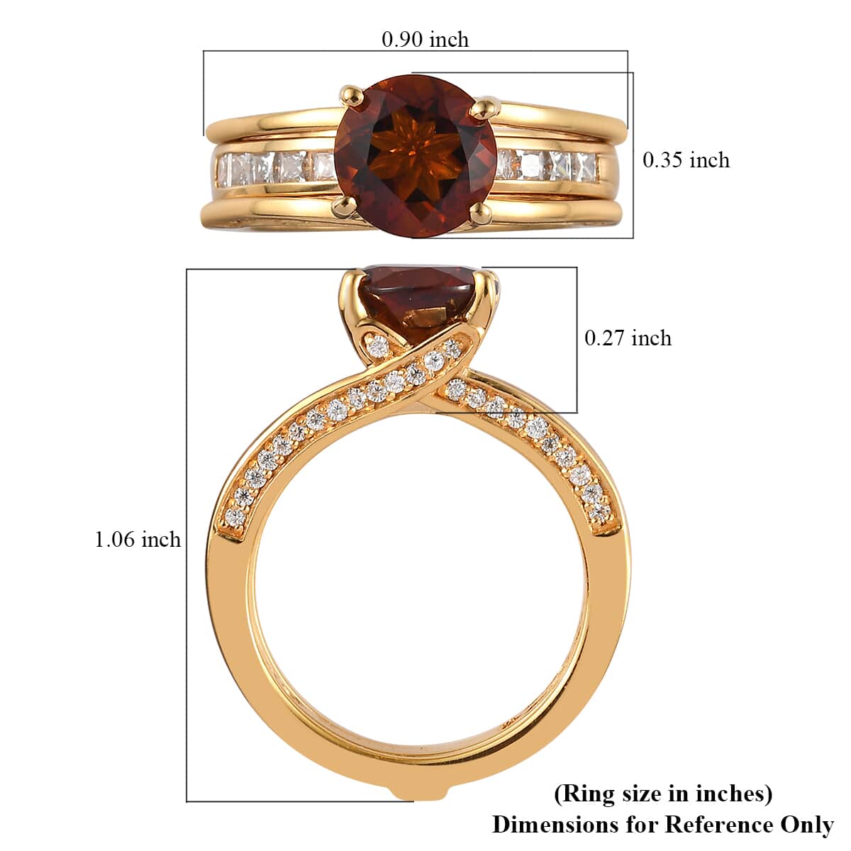 Brazilian Cherry Citrine and Moissanite Set of 2 Band Ring in Vermeil Yellow Gold Over Sterling Silver (Size 6) 2.75 ctw image number 6