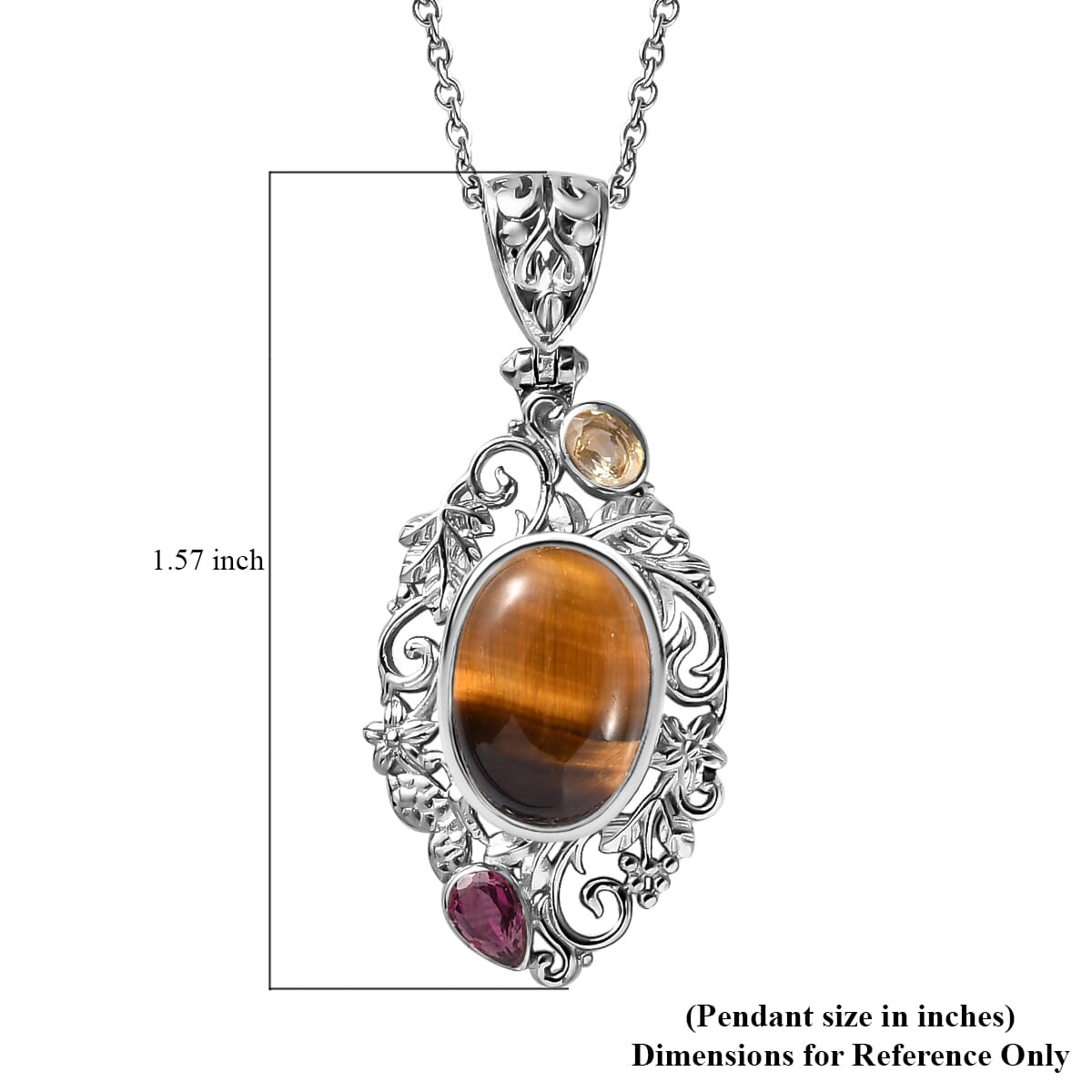 Artisan Crafted Tiger's Eye, Multi Gemstone Pendant Necklace (20 Inches) in Platinum Over Copper with Magnet and Stainless Steel 7.00 ctw , Tarnish-Free, Waterproof, Sweat Proof Jewelry image number 6