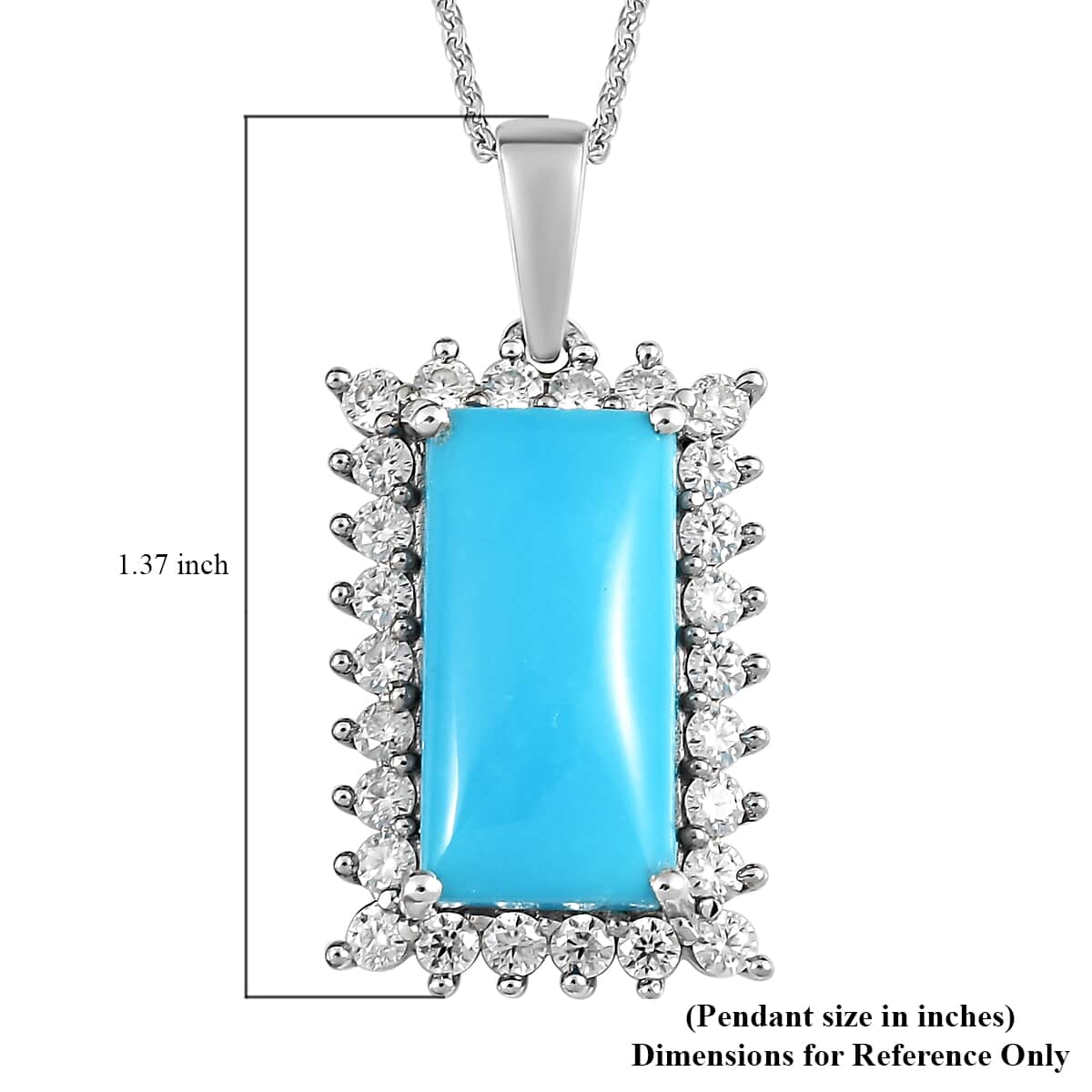 Premium American Natural Sleeping Beauty Turquoise and Moissanite Elongated Pendant Necklace 20 Inches in Platinum Over Sterling Silver 5.15 ctw image number 5