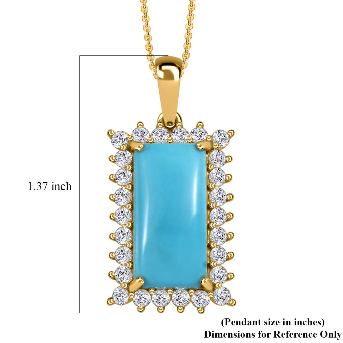 Premium Sleeping Beauty Turquoise and Moissanite Elongated Pendant Necklace 20 Inches in Vermeil Yellow Gold Over Sterling Silver 5.15 ctw image number 5