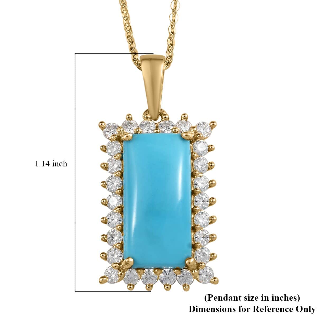 Premium Sleeping Beauty Turquoise and Moissanite Elongated Pendant Necklace 20 Inches in Vermeil Yellow Gold Over Sterling Silver 5.15 ctw image number 6