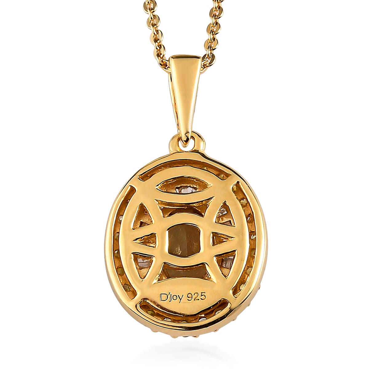 Natural Golden Tanzanite, Natural Yellow and White Diamond Double Halo Pendant Necklace 20 Inches in Vermeil Yellow Gold Over Sterling Silver 1.30 ctw