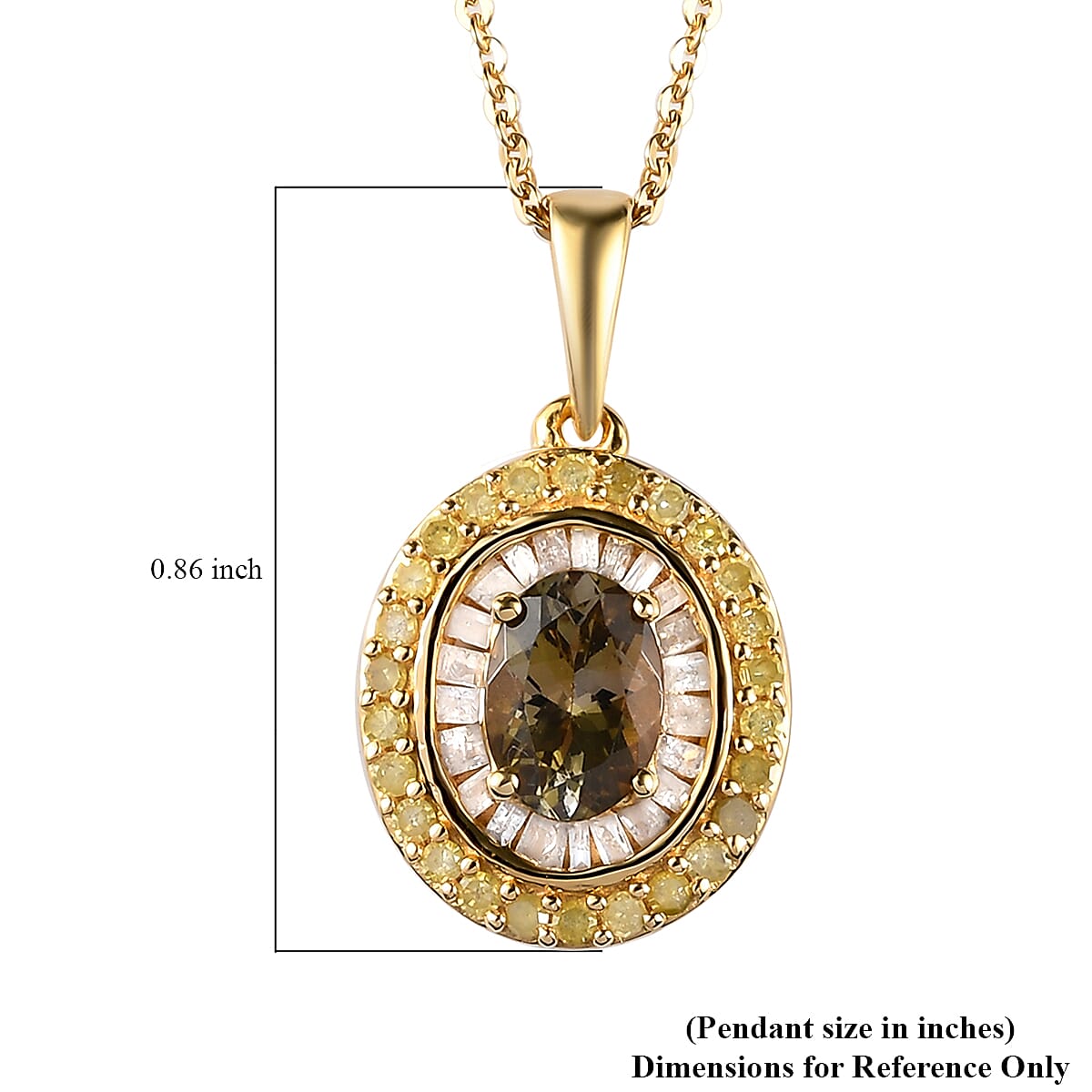 Natural Golden Tanzanite, Natural Yellow and White Diamond Double Halo Pendant Necklace 20 Inches in Vermeil Yellow Gold Over Sterling Silver 1.30 ctw