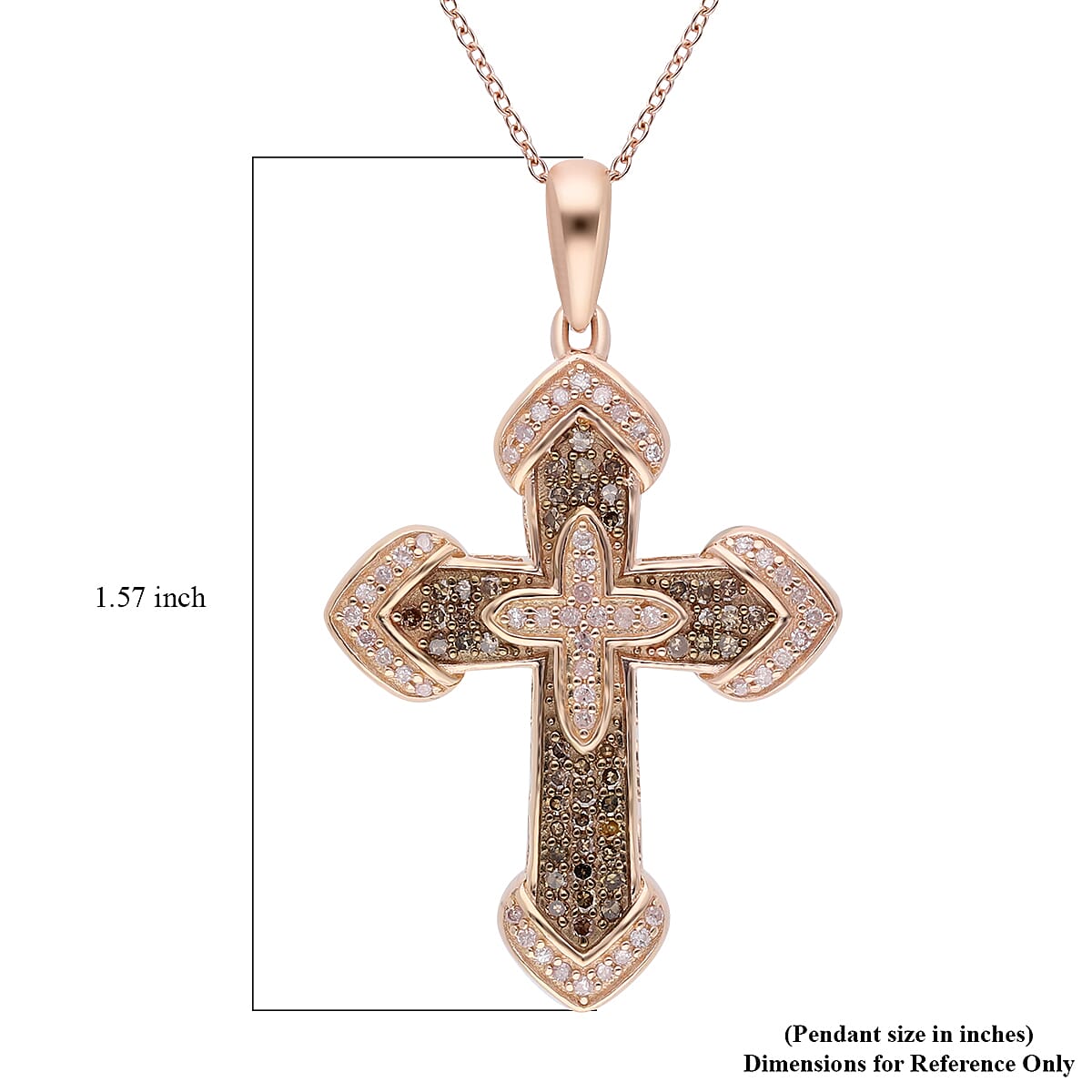 Natural Pink and Champagne Diamond I3 Cross Pendant Necklace 18 Inches in Vermeil Rose Gold Over Sterling Silver 0.50 ctw image number 5
