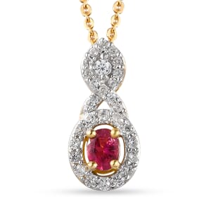 Premium Ouro Fino Rubellite and Natural White Zircon Infinity Pendant Necklace 20 Inches in Vermeil Yellow Gold Over Sterling Silver 0.40 ctw
