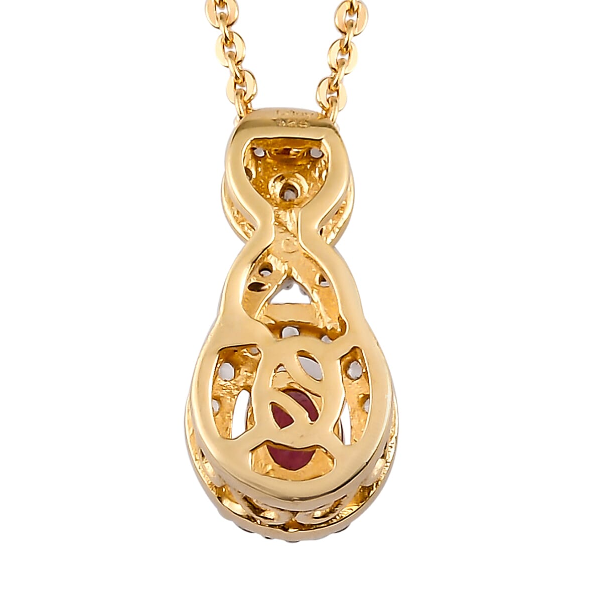 Premium Ouro Fino Rubellite and Natural White Zircon Infinity Pendant Necklace 20 Inches in Vermeil Yellow Gold Over Sterling Silver 0.40 ctw
