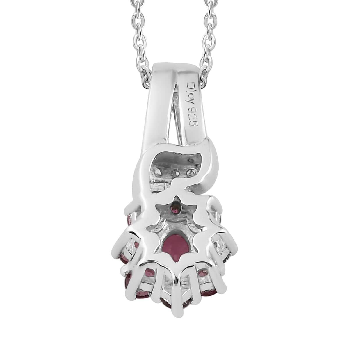 Premium Ouro Fino Rubellite and Natural White Zircon Floral Pendant Necklace 20 Inches in Platinum Over Sterling Silver 0.60 ctw image number 4