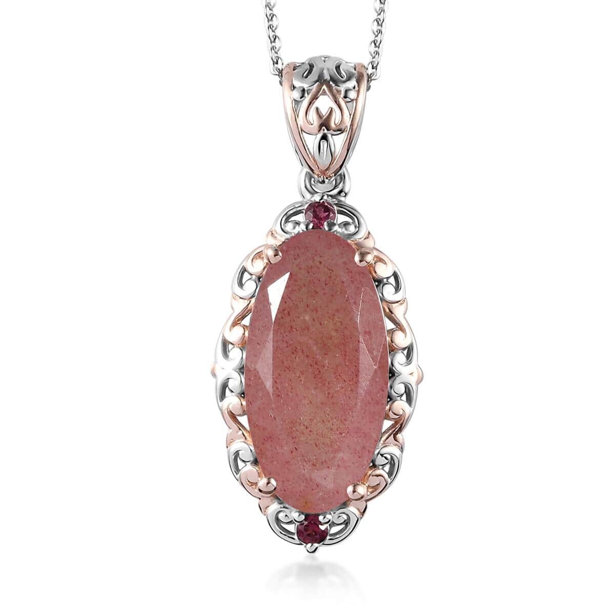 Natural Tanzanian Natronite and Orissa Rhodolite Garnet Pendant Necklace 20 Inches in Vermeil Rose Gold and Platinum Over Sterling Silver 6.00 ctw image number 0