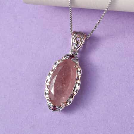 Natural Tanzanian Natronite and Orissa Rhodolite Garnet Pendant Necklace 20 Inches in Vermeil Rose Gold and Platinum Over Sterling Silver 6.00 ctw image number 1