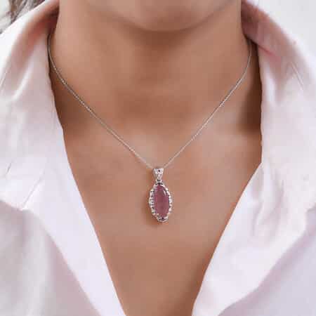 Natural Tanzanian Natronite and Orissa Rhodolite Garnet Pendant Necklace 20 Inches in Vermeil Rose Gold and Platinum Over Sterling Silver 6.00 ctw image number 2