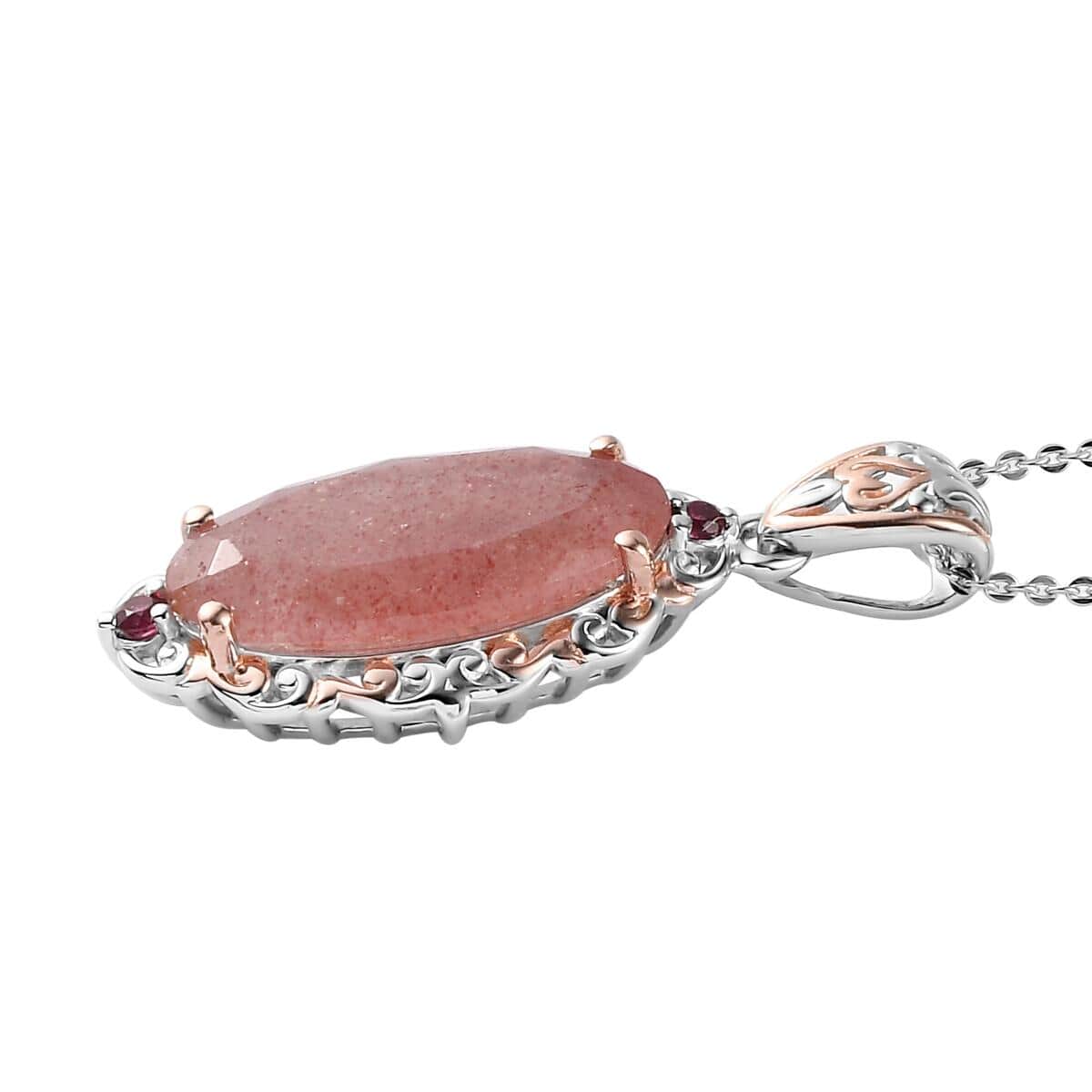 Natural Tanzanian Natronite and Orissa Rhodolite Garnet Pendant Necklace 20 Inches in Vermeil Rose Gold and Platinum Over Sterling Silver 6.00 ctw image number 3