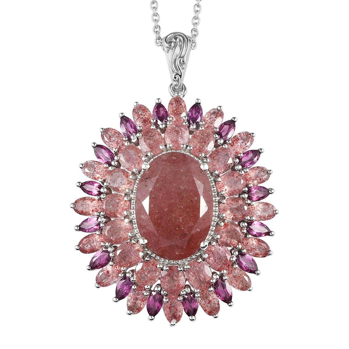 Tanzanian Natronite and Rhodolite Garnet Cocktail Pendant Necklace 20 Inches in Platinum Over Sterling Silver 22.55 ctw image number 0