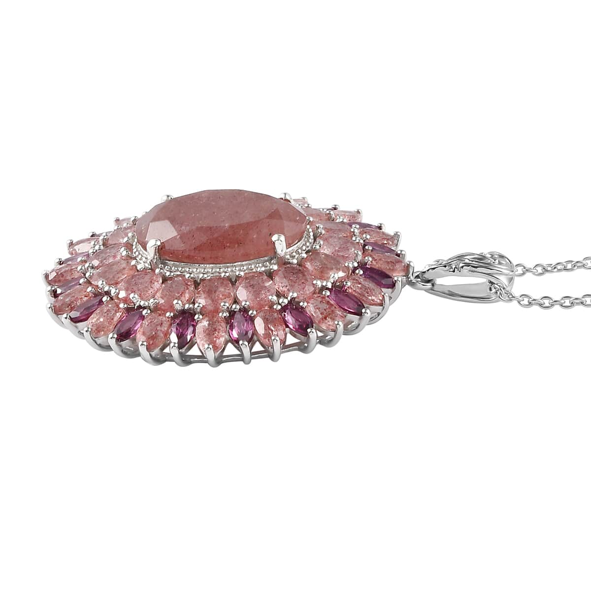 Tanzanian Natronite and Rhodolite Garnet Cocktail Pendant Necklace 20 Inches in Platinum Over Sterling Silver 22.55 ctw image number 3