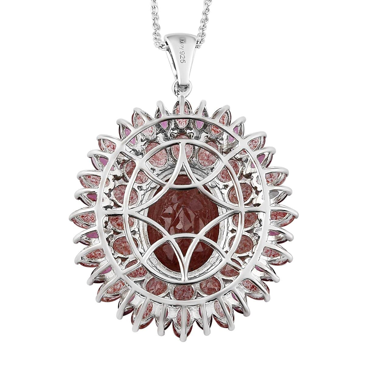 Tanzanian Natronite and Rhodolite Garnet Cocktail Pendant Necklace 20 Inches in Platinum Over Sterling Silver 22.55 ctw image number 4