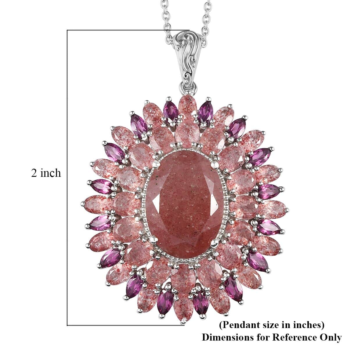 Tanzanian Natronite and Rhodolite Garnet Cocktail Pendant Necklace 20 Inches in Platinum Over Sterling Silver 22.55 ctw image number 5