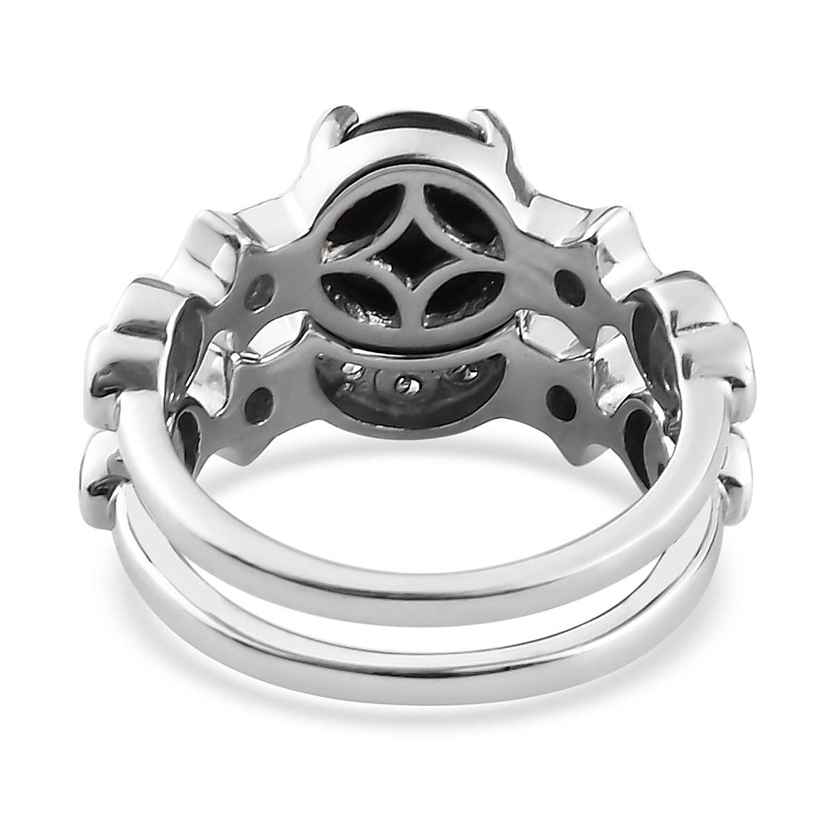 Blue Star Sapphire (DF) and Multi Gemstone Set of 2 Stackable Ring in Platinum Over Sterling Silver (Size 5) 2.85 ctw