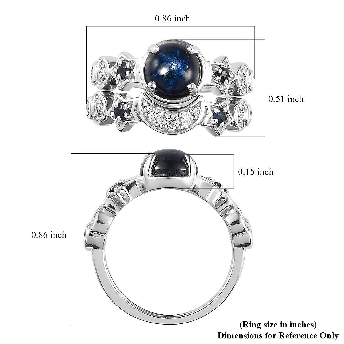 Blue Star Sapphire (DF) and Multi Gemstone Set of 2 Stackable Ring in Platinum Over Sterling Silver (Size 5) 2.85 ctw