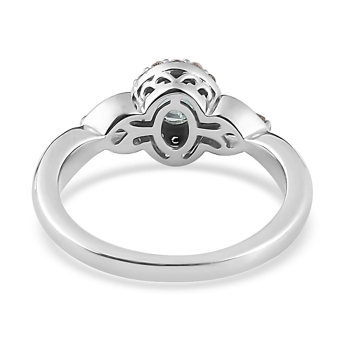 Ethiopian Emerald and Natural White Zircon Halo Ring Pendant Necklace 20 Inches in Platinum Over Sterling Silver 1.10 ctw image number 4