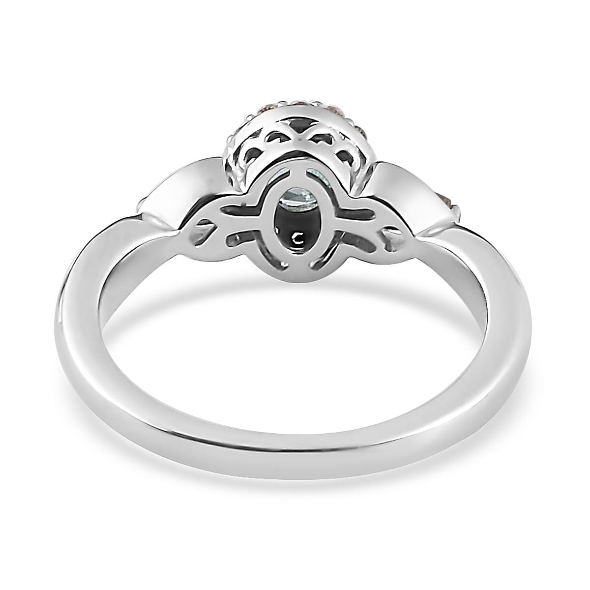 Ethiopian Emerald and White Zircon Halo Ring (Size 6.0) and Pendant Necklace 20 Inches in Platinum Over Sterling Silver 1.10 ctw image number 4