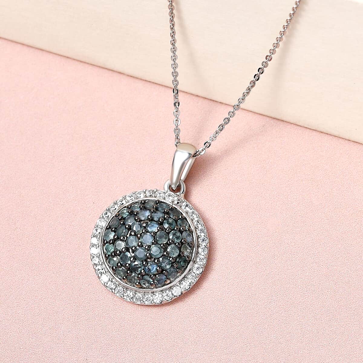 Narsipatnam Alexandrite and White Zircon Round Shape Cocktail Pendant Necklace 20 Inches in Platinum Over Sterling Silver 2.10 ctw image number 1