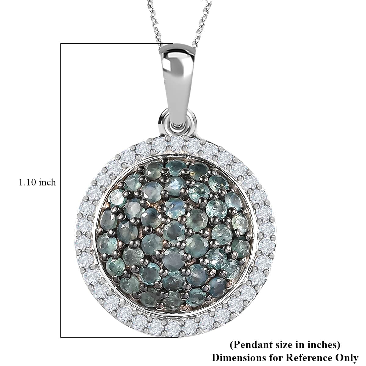 Narsipatnam Alexandrite and White Zircon Round Shape Cocktail Pendant Necklace 20 Inches in Platinum Over Sterling Silver 2.10 ctw image number 6