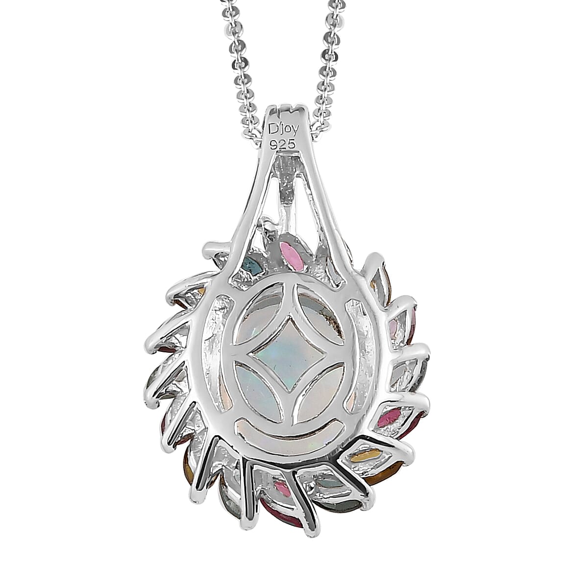 Premium Ethiopian Welo Opal and Multi-Tourmaline Floral Pendant Necklace 20 Inches in Platinum Over Sterling Silver 3.50 ctw image number 4