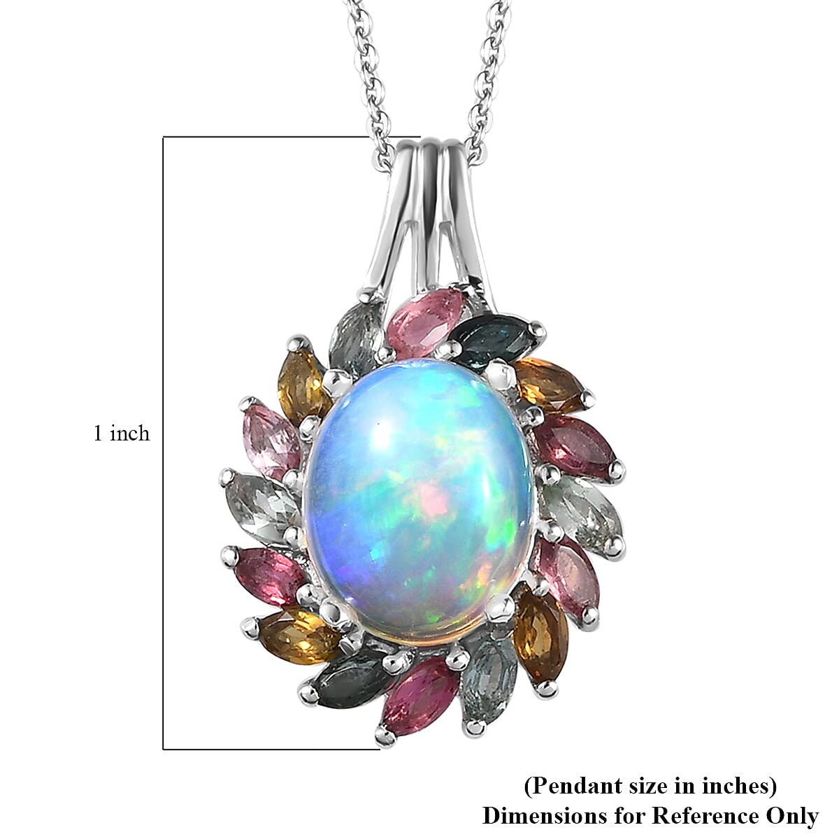 Premium Ethiopian Welo Opal and Multi-Tourmaline Floral Pendant Necklace 20 Inches in Platinum Over Sterling Silver 3.50 ctw image number 6