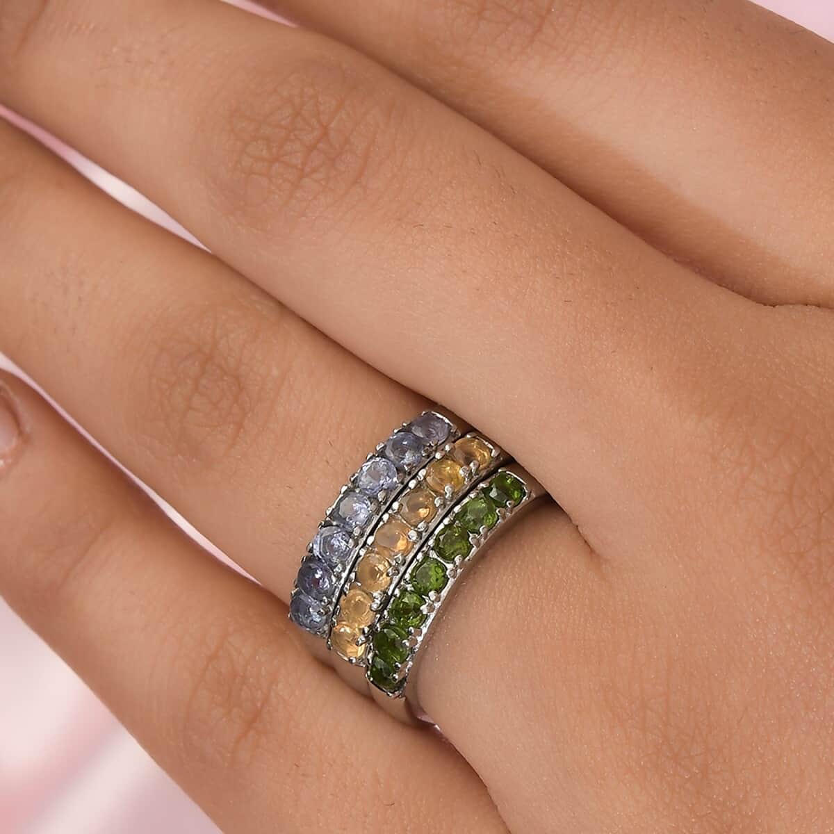 Set of 3 Tanzanite, Chrome Diopside, Jalisco Fire Opal Stackable Ring in Stainless Steel (Size 6.00) 1.25 ctw image number 2