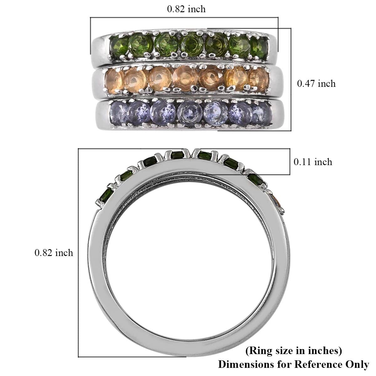 Set of 3 Tanzanite, Chrome Diopside, Jalisco Fire Opal Stackable Ring in Stainless Steel (Size 6.00) 1.25 ctw image number 6