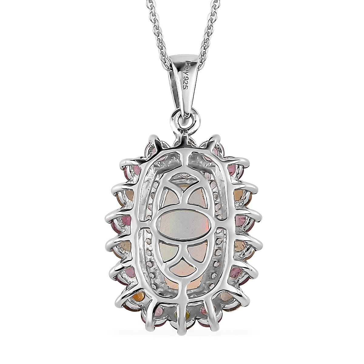 Premium Ethiopian Welo Opal and Multi Gemstone Cocktail Pendant Necklace 20 Inches in Platinum Over Sterling Silver 3.10 ctw