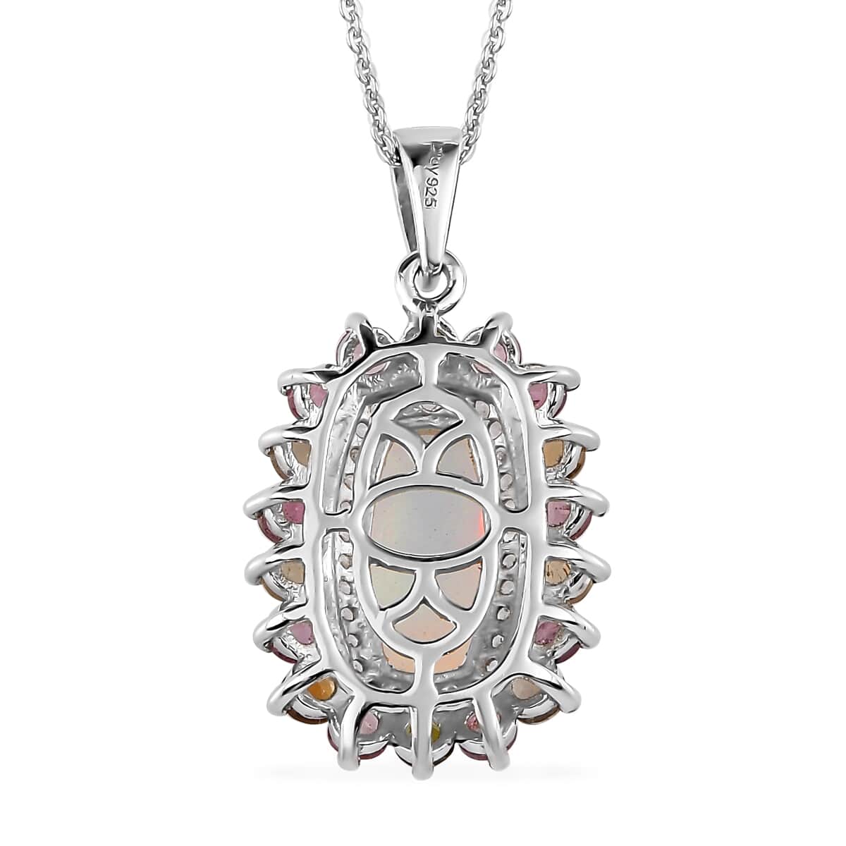 Premium Ethiopian Welo Opal and Multi Gemstone Cocktail Pendant Necklace 20 Inches in Platinum Over Sterling Silver 3.10 ctw image number 4