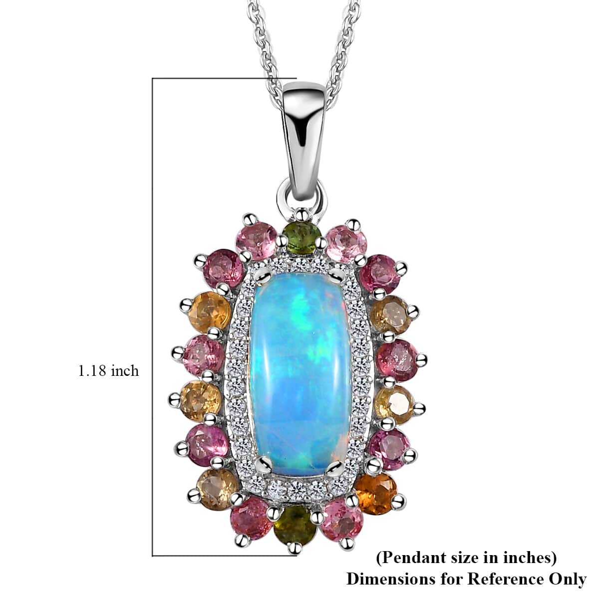 Premium Ethiopian Welo Opal, Multi-Tourmaline and Natural White Zircon Cocktail Pendant Necklace 20 Inches in Platinum Over Sterling Silver 3.10 ctw image number 6