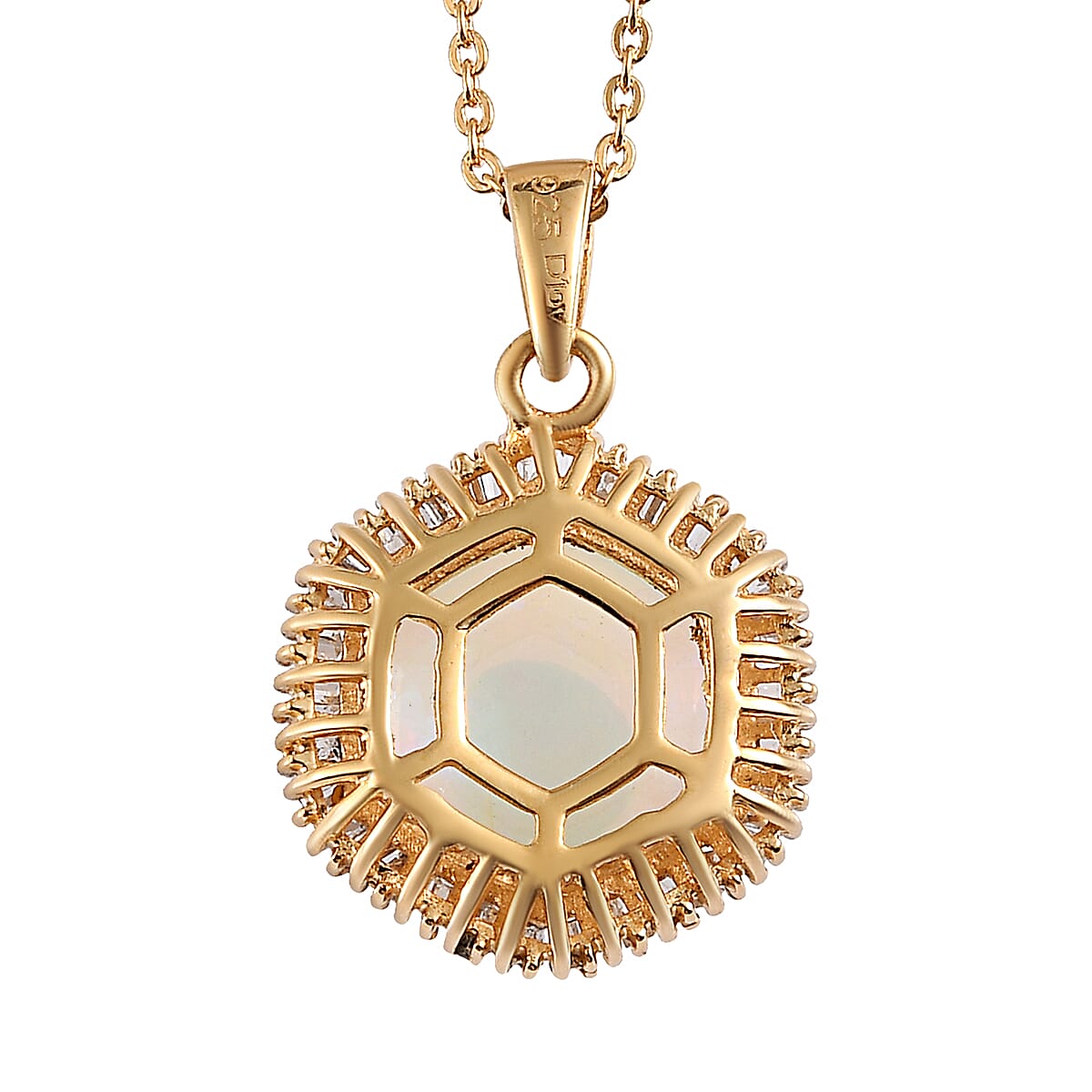 Premium Ethiopian Welo Opal and Diamond Pendant Necklace 20 Inches in Vermeil Yellow Gold Over Sterling Silver 2.90 ctw