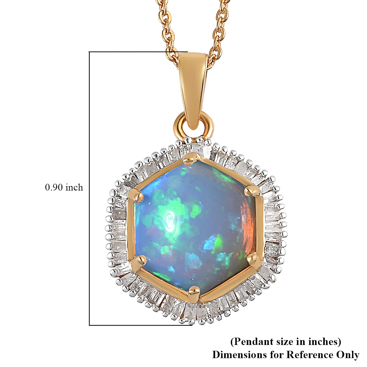 Premium Ethiopian Welo Opal and Diamond Pendant Necklace 20 Inches in Vermeil Yellow Gold Over Sterling Silver 2.90 ctw