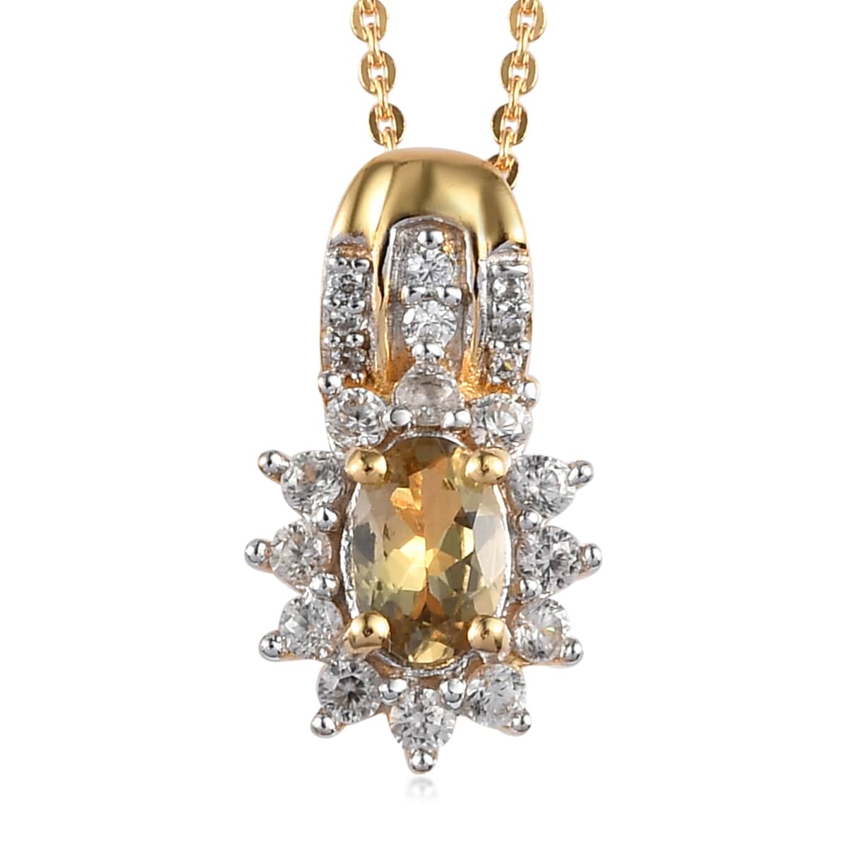 Golden Tanzanite and White Zircon Sunburst Pendant Necklace 20 Inches in Vermeil Yellow Gold Over Sterling Silver 0.90 ctw image number 0