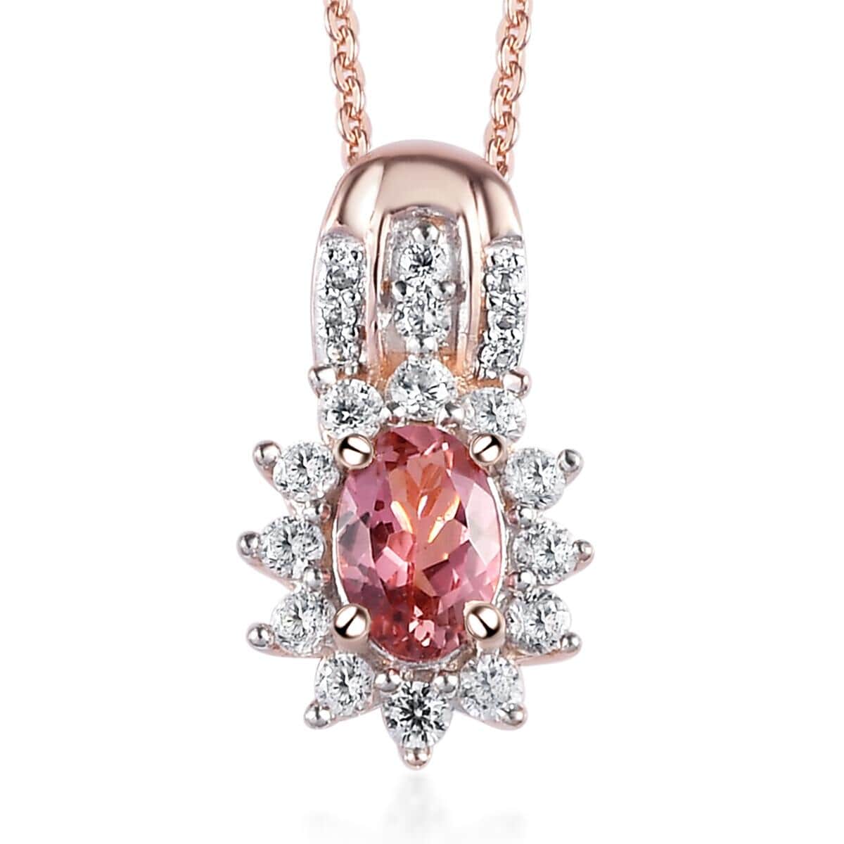 Blush Tourmaline and White Zircon Sunburst Pendant Necklace 20 Inches in Vermeil Rose Gold Over Sterling Silver 1.00 ctw image number 0