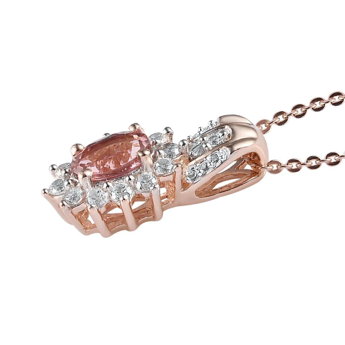 Blush Tourmaline and White Zircon Sunburst Pendant Necklace 20 Inches in Vermeil Rose Gold Over Sterling Silver 1.00 ctw image number 3