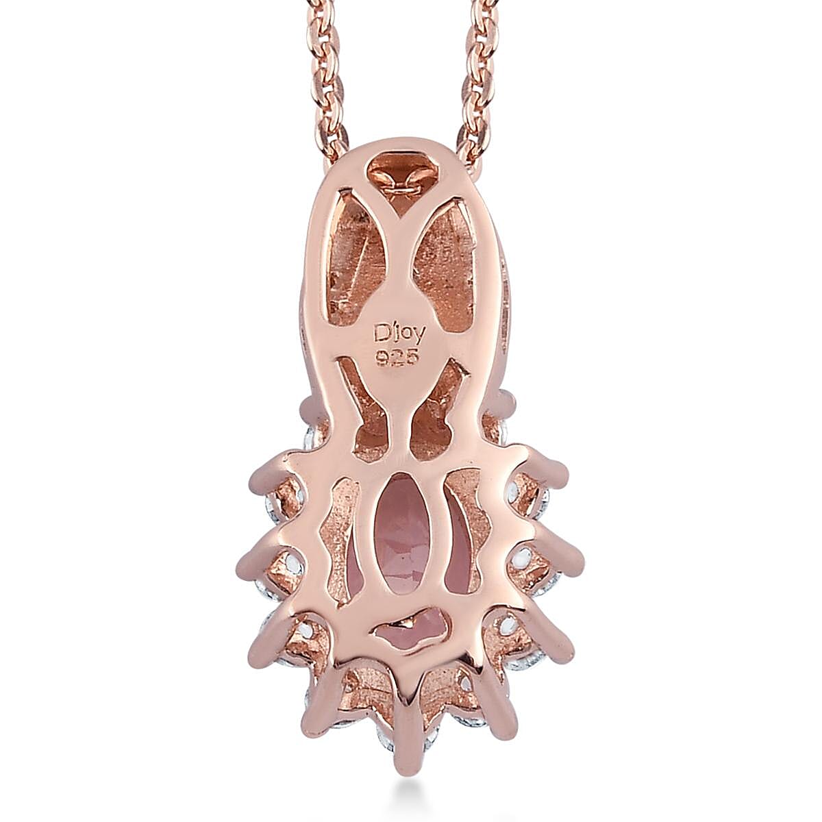 Blush Tourmaline and White Zircon Sunburst Pendant Necklace 20 Inches in Vermeil Rose Gold Over Sterling Silver 1.00 ctw