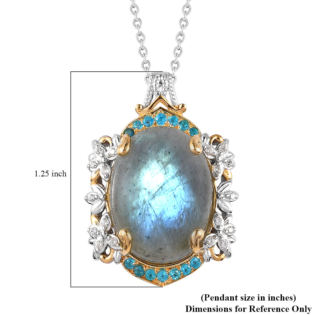 Madagascar Fire Labradorite and Multi Gemstone Pendant Necklace 20 Inches in Vermeil YG Platinum Over Sterling Silver 17.40 ctw