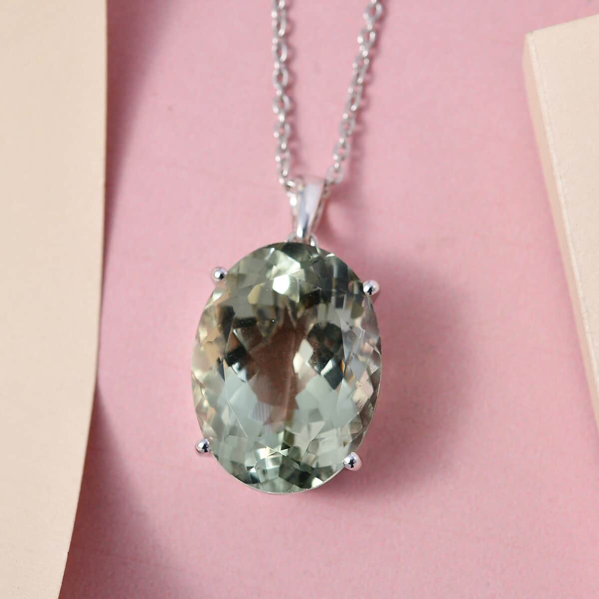 Montezuma Prasiolite Solitaire Pendant Necklace 20 Inches in Platinum Over Sterling Silver 15.00 ctw image number 1
