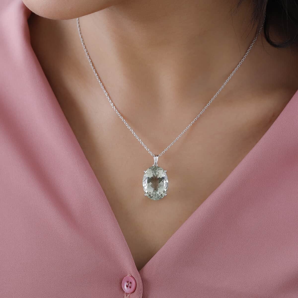 Montezuma Prasiolite Solitaire Pendant Necklace 20 Inches in Platinum Over Sterling Silver 15.00 ctw image number 2